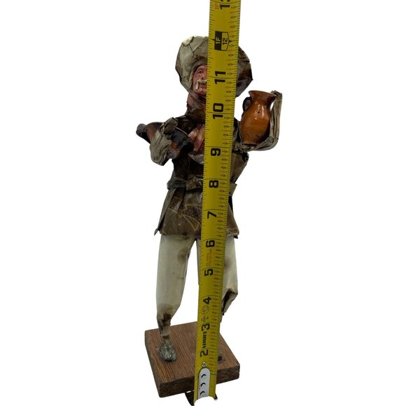 Vintage Mexican Paper Mache Folk Art Figure Of Man With Pottery On Wooden Base - Picture 14 of 16